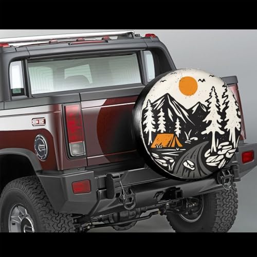 Campsite Sunrise Mountain River Spare Tire Cover Universal Waterproof Wheel Tire Covers Dust-Proof Wheel Tire Protector Tyre Covers for Trailer RV SUV Camping Off-Road Truck Vehicle Travel 14 Inch