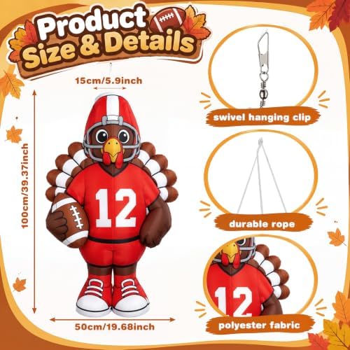 Copkim 4 Pack Thanksgiving Windsocks, Football Turkey Outdoor Hanging Decor - Image 2