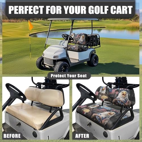 Yewatlles Universal Golf Cart Seat Cover Dress UP Golf Cart Durable Breathable Material Fit for Club Car, Easy to Install American Flag and Eagle Car