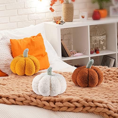 Namalu 3 Pcs Thanksgiving Pumpkin Pillows,7.87 Inch,White, Yellow, Brown - Image 4
