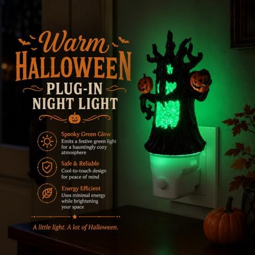 Halloween Ghost Tree Water Motion Night Light with Pumpkin Lanterns - Image 6