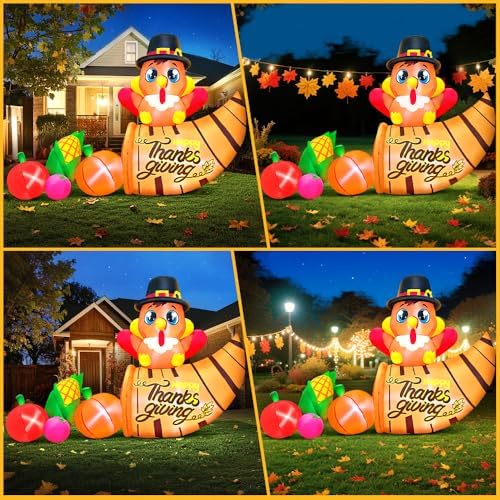 6FT Thanksgiving Inflatables Outdoor Decoration Inflatable Turkey with Cornucopla, Built in LED Lights Blow Up Yard Decorations for Fall Holiday Party Garden Lawn Décor - Image 2