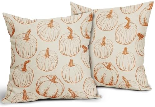 Orange Pumpkin Fall Pillow Covers 20x20 Set of 2 Autumn Themed Thanksgiving Harvest Print Decorative Throw Pillows Outdoor Farmhouse Pillowcases Cushion Case Seasonal Decor for Couch Sofa Bed - Image 2