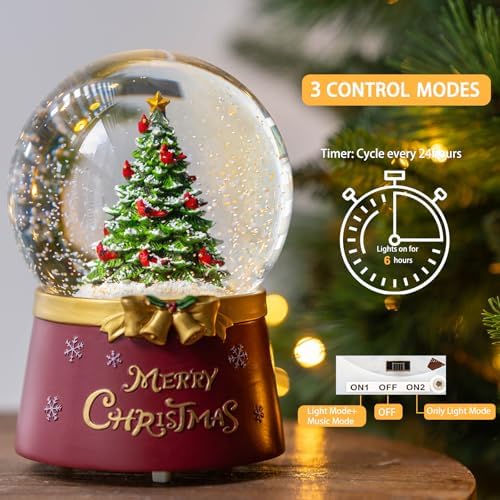 Christmas Snow Globe Lantern Water Glittering Christmas Tree Crown with Music & Timer, USB Lined/Battery Operated Lighted Water Lantern for Christmas Festival Decoration Gifts - Image 3