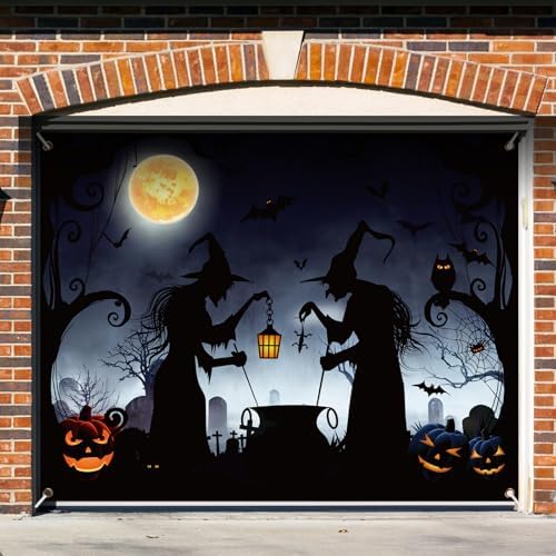 Preboun Halloween Garage Door Cover Banner Decor Witch Silhouette 7 x 9 ft - Image 6