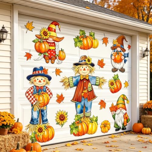 FYSUIMU 23 Pcs Thanksgiving Fall Garage Decoration Magnet Stickers Scarecrow Gnome Pumpkin Maple Leaves Refrigerator Decals for Autumn Harvest Home Party Garage Door Car - Image 4