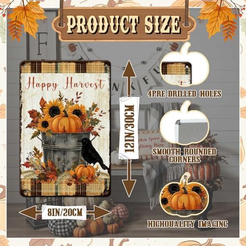 Fall Sign Thanksgiving Day Vintage Tin Sign Happy Harvest 8x12Inch - Image 2