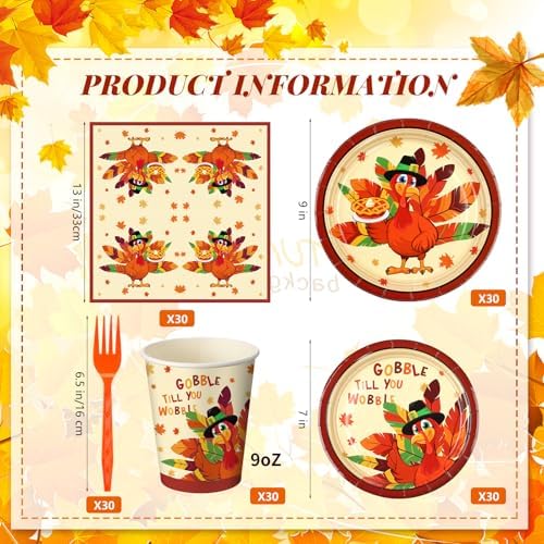 Sliner 180 Pcs Thanksgiving Disposable Dinnerware Set, Classic Turkey - Image 2