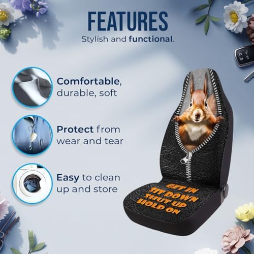 GENANY Funny Squirrel Car Seat Covers, 2-Piece Front Seat Set