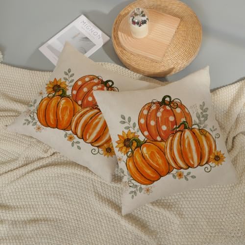Fall Orange Pumpkin Pillow Covers 18x18 Set of 2 Sunflower - Image 6