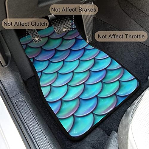 Mermaid Car Floor Mats Set of 4,Blue Mermaid Scale Print Vehicle Front Rear Carpets Mat Fish Scales Pattern Car Floor Carpets Rugs Non-Slip Auto Car Accessories Universal Fit for Car SUV Truck Van