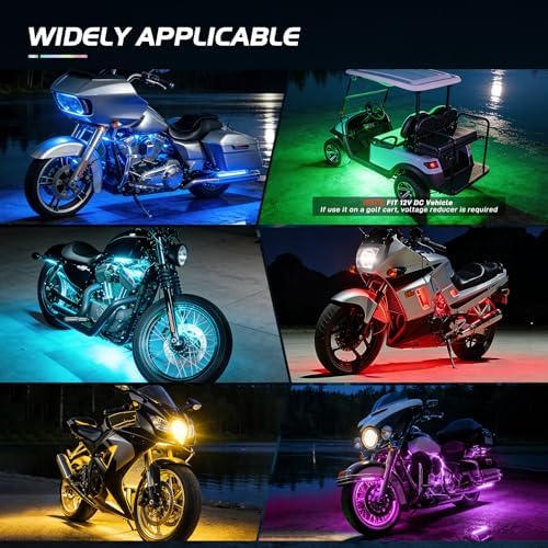 Nilight 8PCS Motorcycle RGB Led Light Kit Waterproof Multi Color Atmosphere Neon Accent APP and Remote Control Underbody Strips for Harley Davidson Honda Kawasaki Suzuki