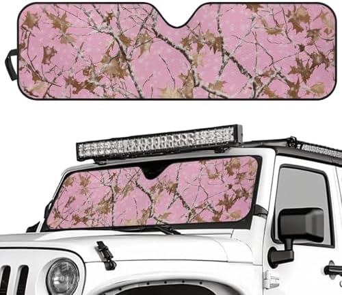 Renewold Automotive Windshield Sunshade for Jeep Wrangler JK JKU JL JLU 1997-2023 2&4 Door Jeep Gladiator JT 2020-2023 Pink Camo Hunting Sun Shade for Car Window Car Accessories Auto Sun Visor Shield