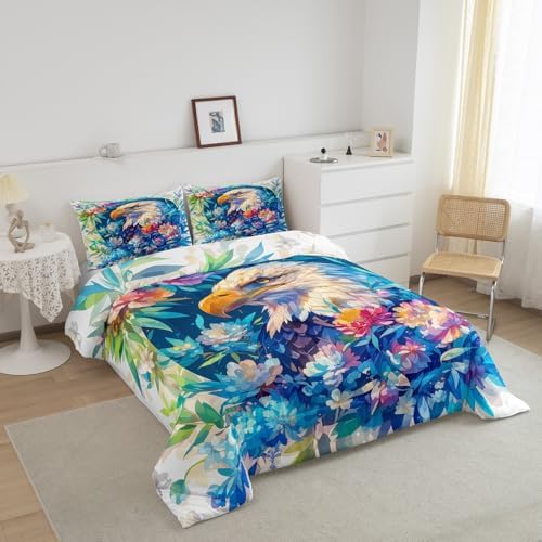 Feelyou Owl Bedding Set Twin Size 3D Animal Printed Comforter Set for Kids Boys Girls Bird Decor Comforter Flowers and Plants Duvet Set - Image 2