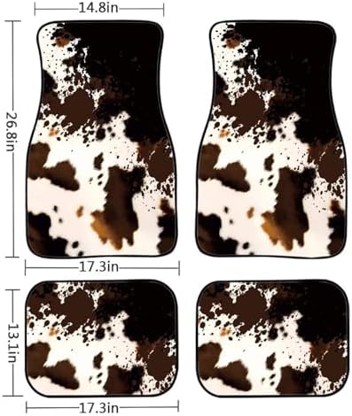 GLENLCWE Brown Cow Print Car Floor Mats All Weather 4 Piece Universal Fit Car Floor Mats Non-Slip Waterproof All-Season Cow Print Auto Carpet Rugs SUV Truck Sedan Accessories
