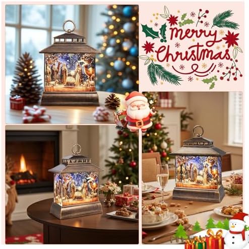 Christmas Snow Globe Lantern Water Glittering Lantern with 8 Songs & 6H Timer Romote Control Christmas Snow Globes USB & Battery Operated for Christmas Festival Decorations Gifts (Nativity) - Image 7