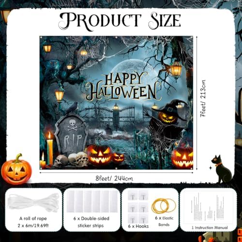 Teenyyou Halloween Garage Door Cover 7 x 8 ft Pumpkin Cemetery Scene - Image 2