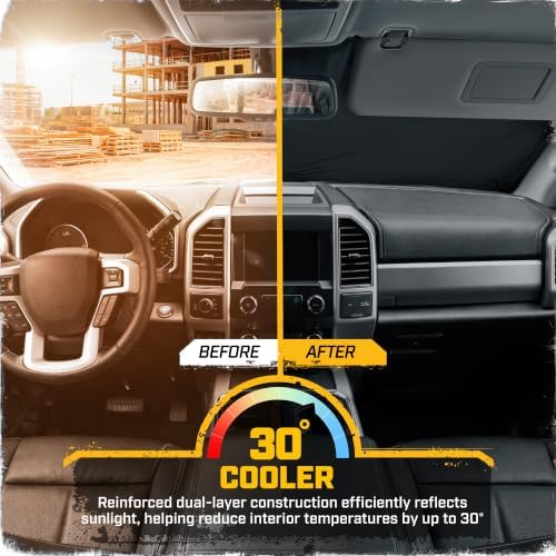 Windshield Sun Shade for Ford F-150 2021-2026, Foldable Truck Sunshade, UV Heat Blocker, Front Window Sun Shield, Interior Protection, Keeps Cab Cool, Heavy Duty Truck Accessory - Beige