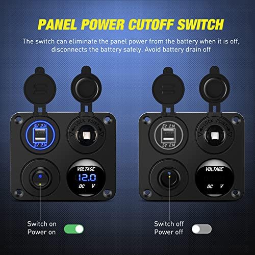 Nilight 4 in 1 ON OFF Charger Socket Panel Dual USB Charger Power Outlet LED Voltmeter Cigarette Lighter Socket LED On Off Rocker Toggle Switch for Truck Car Marine Boats RV, 2 Yeas Warranty