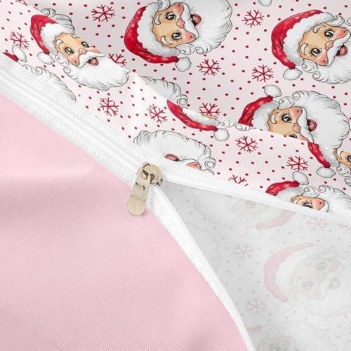 Cartoon Santa Claus Kids Duvet Cover Set Full Size,Snowflake Polka Dots Cute Bedding Set,Girls Boys Adults Room Decor,Merry Christmas Holiday Comforter Cover,Pink Romantic Quilt Cover,2 Pillowcases - Image 6