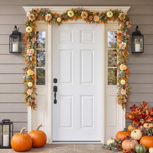 Fall Garland, 6 FT Pumpkin Garlands, Fall Leaves Garland for Table Centerpiece Door Window Fireplace Home Indoor Outdoor Fall Decorations - Image 3