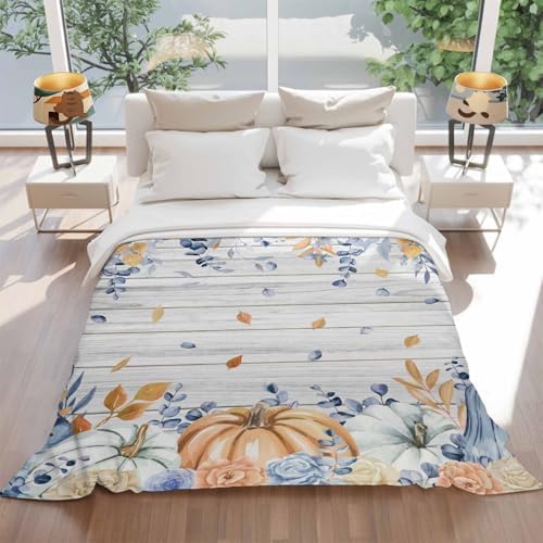 DecorLovee Orange Blue Fall Blanket 30"x40", Reversible Thanksgiving Botanical Throw Blanket for Couch/Bed, Floral Vintage Lightweight Soft Throw Blankets for Kids, Warm Fuzzy Blankets for Winter - Image 6
