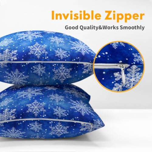 Winter Blue Throw Pillow Covers 18x18 Set of 2 Snowflake Christmas - Image 5