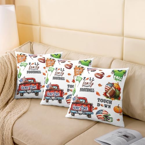 Manfei Autumn Rugby Pillow Covers Pack of 2,Rustic Fall Pumpkin Maple Leaves Throw Cushion Covers Double Sides,Football Sports Theme White Square Sofa Couch Pillow Covers,20"x 20" - Image 4