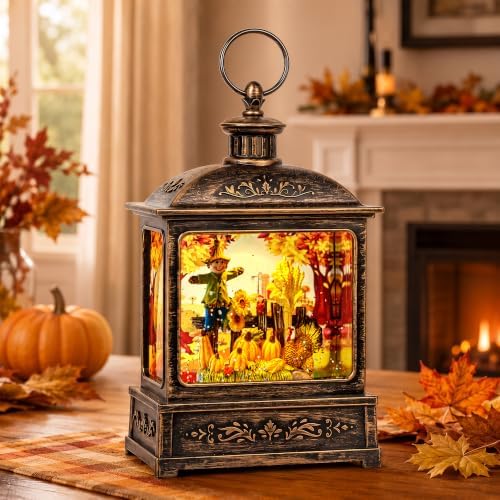 Fall Snow Globe Lantern - Thanksgiving Glittering Lighted Lantern, Fall Decorations Autumn Harvest Day Gifts, Home Fall Indoor Decor (Scarecrow &Turkey) - Image 2