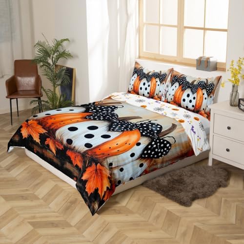 Kids Fall Pumpkin Harvest Bedding Set, Thanksgiving Day Comforter Cover Twin Maple Autumn Leaves Duvet Cover For Teens Adult, Country Barn Door Quilt Cover Rustic Farmhouse Decor, 1 Pillow Case - Image 5