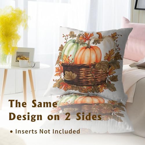 Autumn Pumpkin in The Basket Throw Pillow Covers 24X24 Inches Set of 2 Fall Maple Leaf Flower Pillowcase Soft Cotton Square Harvest Thanksgiving Cushion Covers for Home Sofa Bedroom Decoration - Image 5