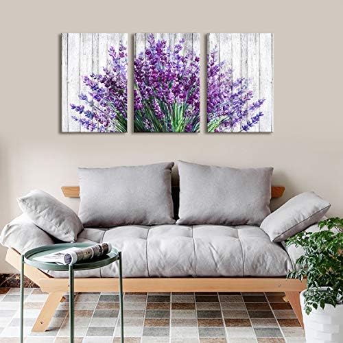 Lavender Wall Decor Purple Wall Art Rustic Farmhouse Flowers Canvas Prints Rural Floral Pictures for Bathroom Nature Botanical Paintings Artwork Dining Room Kitchen Home Decorations 16x24” 3 Pcs/Set - Image 2