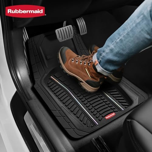 Rubbermaid Car Floor Mats Full Set – Premium All-Weather Car Mat with Brushed Aluminum Inserts, Universal Trim-to-Fit Design, Anti-Slip Backing for Cars, SUVs, Trucks, and Vans