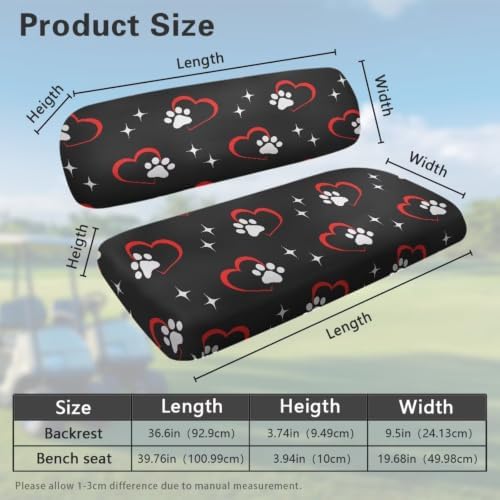 Yewatlles Golf Cart Seat Blanket Cover Universal Cushion Cover for Club Car Summer Anti-Hot Golf Cart Seat Towel Protector 2-Person Cute Paw Heart