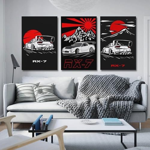 RIUFIN 3pcs JDM Sport Car Posters Rx7 Car Wall Decor Art-Modern Car Wall Art Prints Cool Posters for Boys Room-Bathroom Bedroom Office Canvas Wall Art Ready to Hang 12x18inch(30x45cm) - Image 3