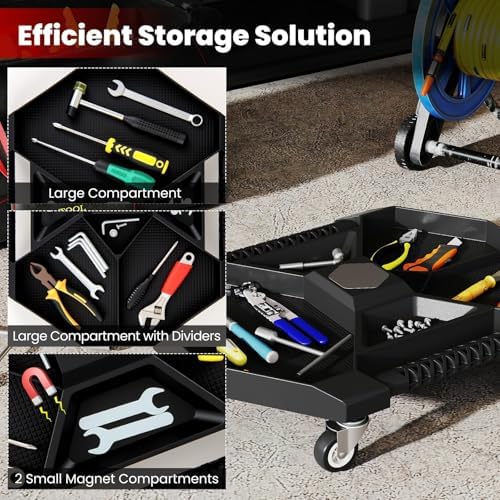 Goplus Rolling Tool Tray, Under Car Magnetic Moving Tray with 4 Swivel Casters, 55 LBS Capacity Caddy Tray, Tool Tray Creeper for Garage, Workshop, Automotive Repair, Mechanics - Image 2
