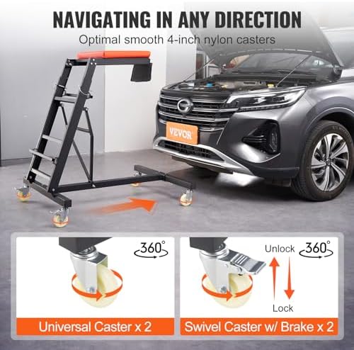 VEVOR Top Automotive Creeper, with Adjustable Height 45.7" to 66.3", 400 LBS Capacity High Creeper, 4 Swivel Caster Wheels, Heavy Duty Foldable Creeper for Auto Repair and Maintenance - Image 5