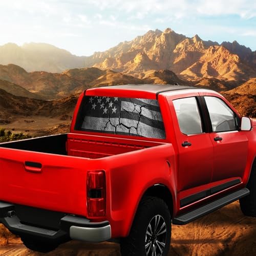Vintage American Flag Truck Back Window Graphics Decals, Abstract Flag Pictures Universal See Through Rear Window Vinyl Wrap Full Window Decals for Trucks SUV 66 x 22 inch