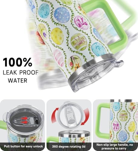 Easter Tumbler 40oz Spring Easter Egg Coffee Mugs Leak Proof Cups with Handle and Straw Stainless Steel Vacuum Insulated Water Bottle Easter Gifts Spring Decor (1PCS) - Image 4