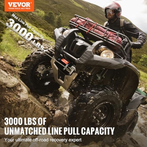 VEVOR ATV Winch, 3000 lb Electric Winch, 12V Small ATV UTV Winch with 3/16 in x 39 ft Steel Cable Roller Fairlead Wired Remote Control, IP55 Waterproof for Towing UTV ATV Car Vehicle Off-Road - Image 2