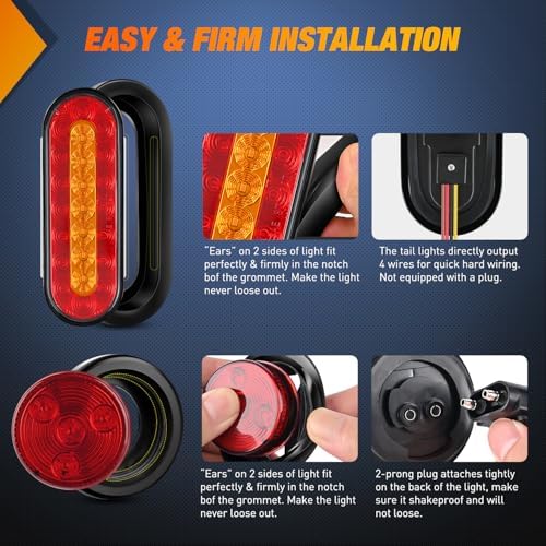 Nilight Steel Trailer Light Boxes Kit w/Oval Tailight Round Marker Lamp