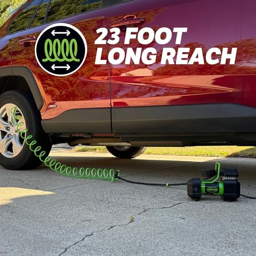 Slime 40045 Home Tire Inflator, Wall Mounted 120V, SUV, 4x4 Air Compressor, Heavy Duty, 2X Pro Power, with Analog 100 psi Dial Gauge, Long Hose and LED Light, 4 min Inflation - Image 5