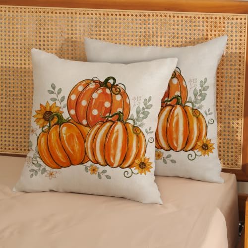 Fall Orange Pumpkin Pillow Covers 18x18 Set of 2 Sunflower - Image 3