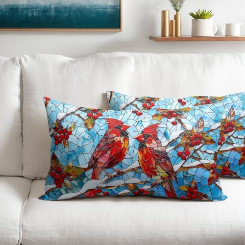 Winter Red Cardinal Bird Pillow Covers 12x20 Set of 2 Highly Absorbent - Image 2