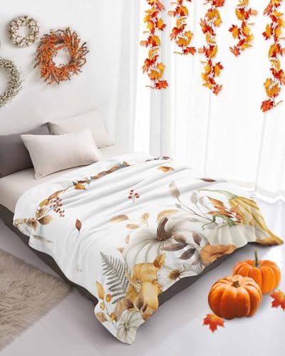 DecorLovee Fall Grey Orange Blanket 60"x80", Reversible Thanksgiving Pumpkins Throw Blanket for Couch/Bed, Brown Maple Leaf Lightweight Soft Throw Blankets for Men, Warm Fuzzy Blankets for Winter - Image 4