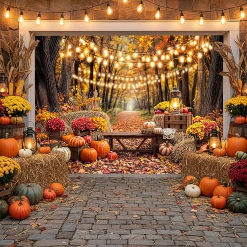 Fall Garage Door Cover 8x6ft Pumpkin Forest String Lights Autumn Decor - Image 5
