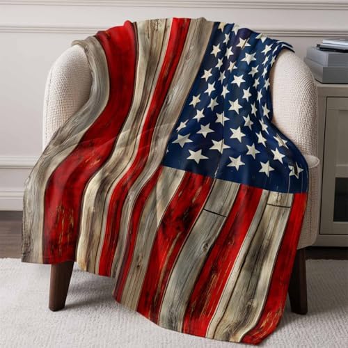 DecorLovee American Flag Blanket 30"x40", Reversible Red Striped Blue Star Throw Blanket for Couch/Bed/Camping, Vintage Wooden Lightweight Soft Throw Blankets for Kids, Warm Fuzzy Blankets for Winter - Image 6