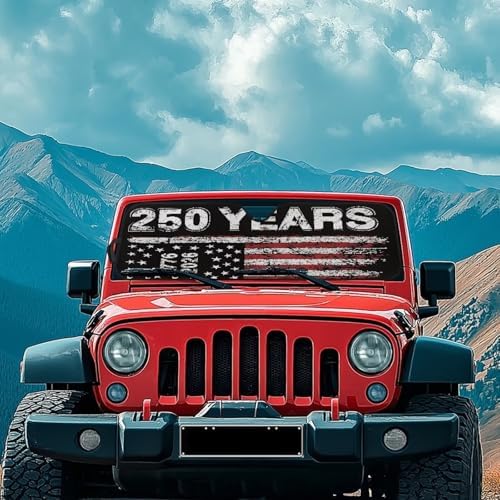 Renewold 250 Anniversary USA Sunshade for Car Windshield Car Window Cover Foldable Sun Shade for Jeep Wrangler JK JKU JL JLU 1997-2023 Gladiator JT UV Rays Sunlight Sun Visor Shield Women Men