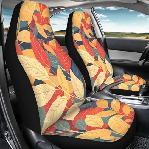 Retro Leaf Auto Car Seat Protectors, Autumn Leaves Universal Seat Cover for Sedan, SUV, Truck, French Country Tea Stain Classical Automotive Vehicle Cushion Covers