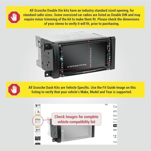 Scosche CR1291B Double DIN Radio Install Dash Kit Compatible with Select 2007-19 Chrysler, Dodge, Jeep, Mitsubishi and VW Vehicles - Car Stereo Install Kit - See Fit Guide in Images to Verify Vehicle
